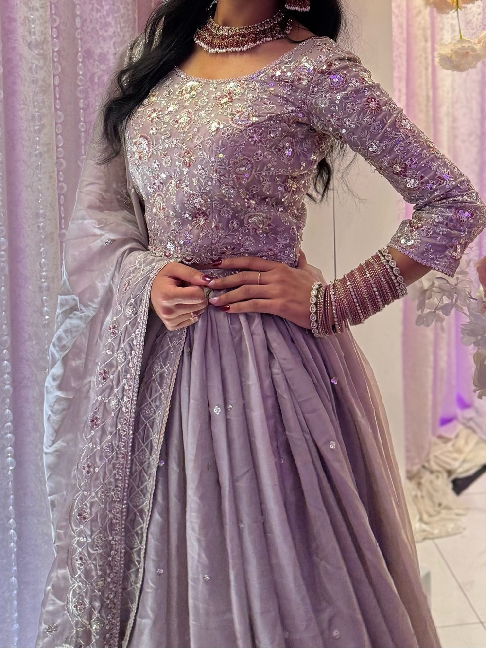 Embroidered Taupe Lehengas Maxi with Dupatta - Picture 2 of 3